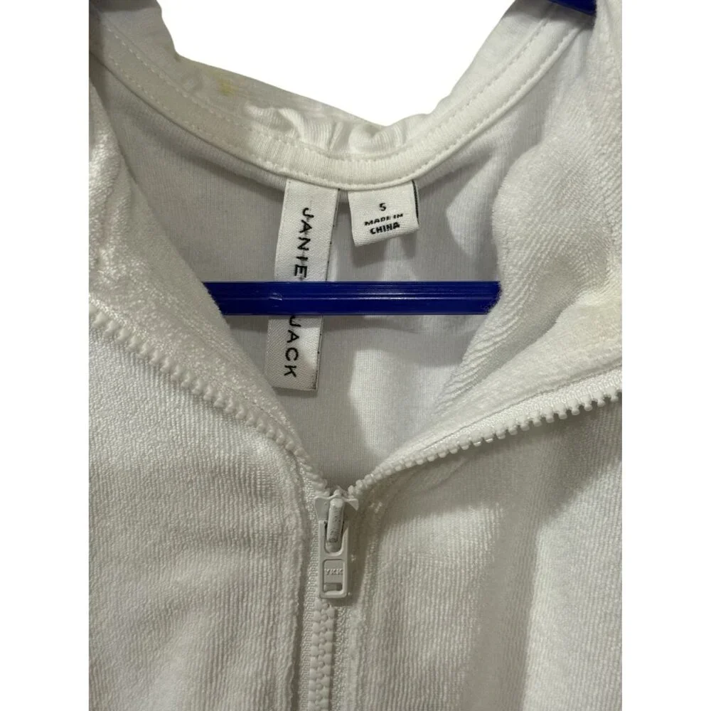 Janie And Jack White Terry Cloth Hooded Romper Sleeveless Elastic Waist Size 5